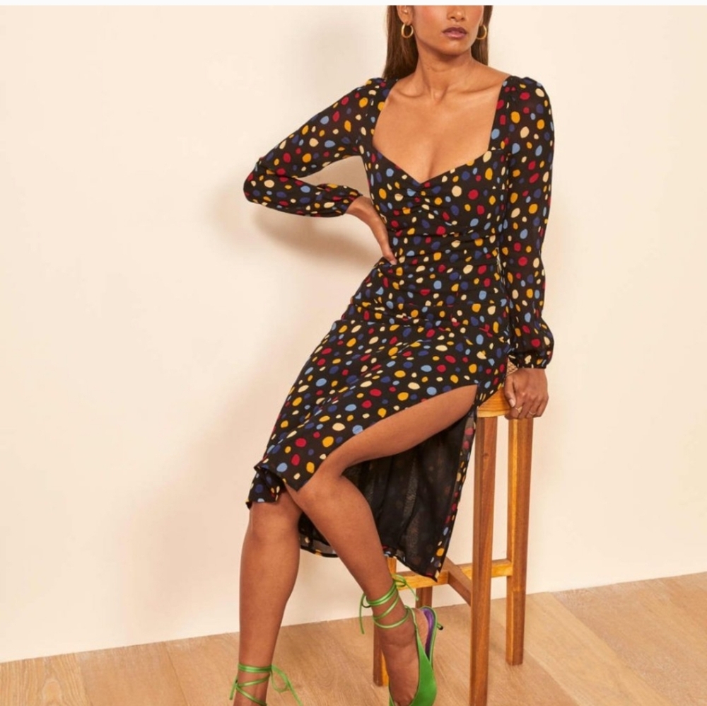 Reformation Multicolor Polka Dot Long Sleeve Dress